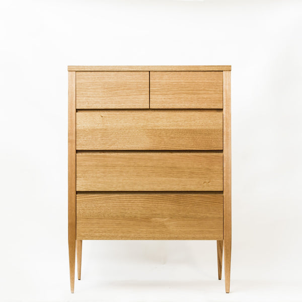 Deco Chest of Drawers - Dellis Furniture 5 Drawer Split Top Tallboy 900X480X1255 / American Oak / Clear Lacquer - 1